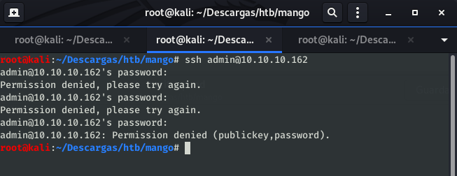 Error trying to login as admin via SSH