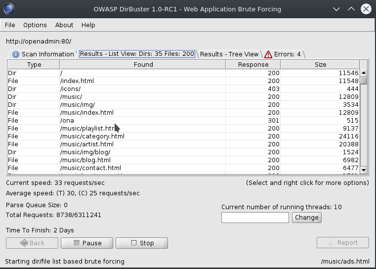 Dirbuster Results